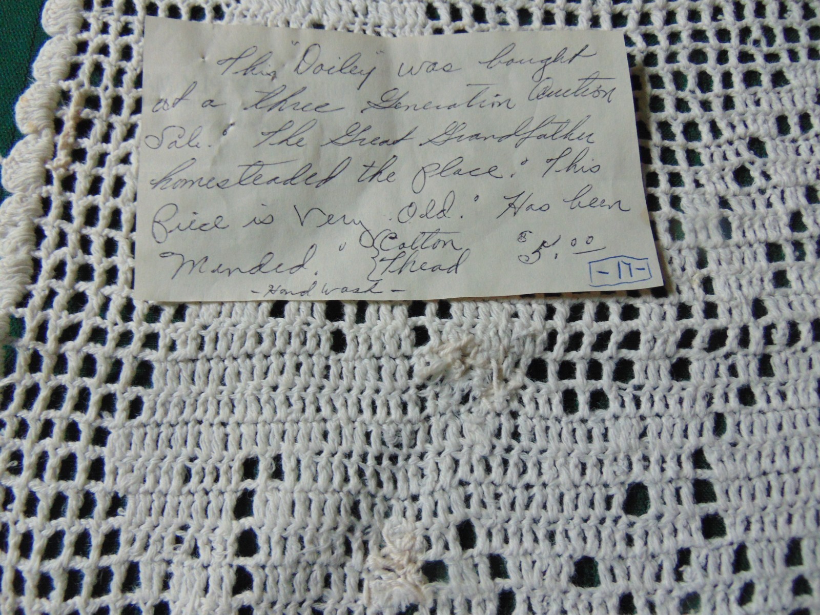 With documentation ~Antique Hand Crocheted FRINGED Doilie 13