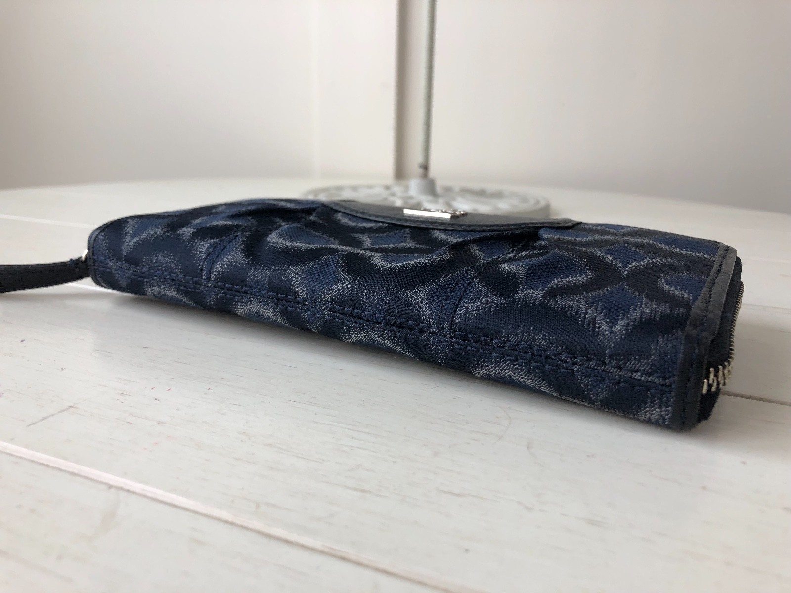 COACH Madison Op Art Signature Blue Ikat Accordion Zipper Around Wallet 48666