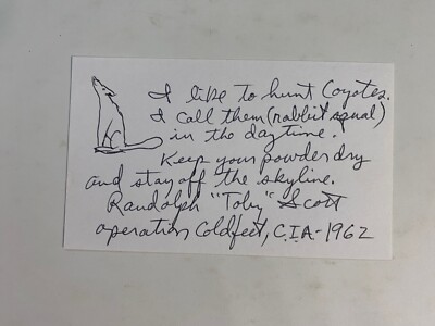 Randolph Toby Scott Signed Autographed 3x5 Card CIA Smoke jumper Coldfeet
