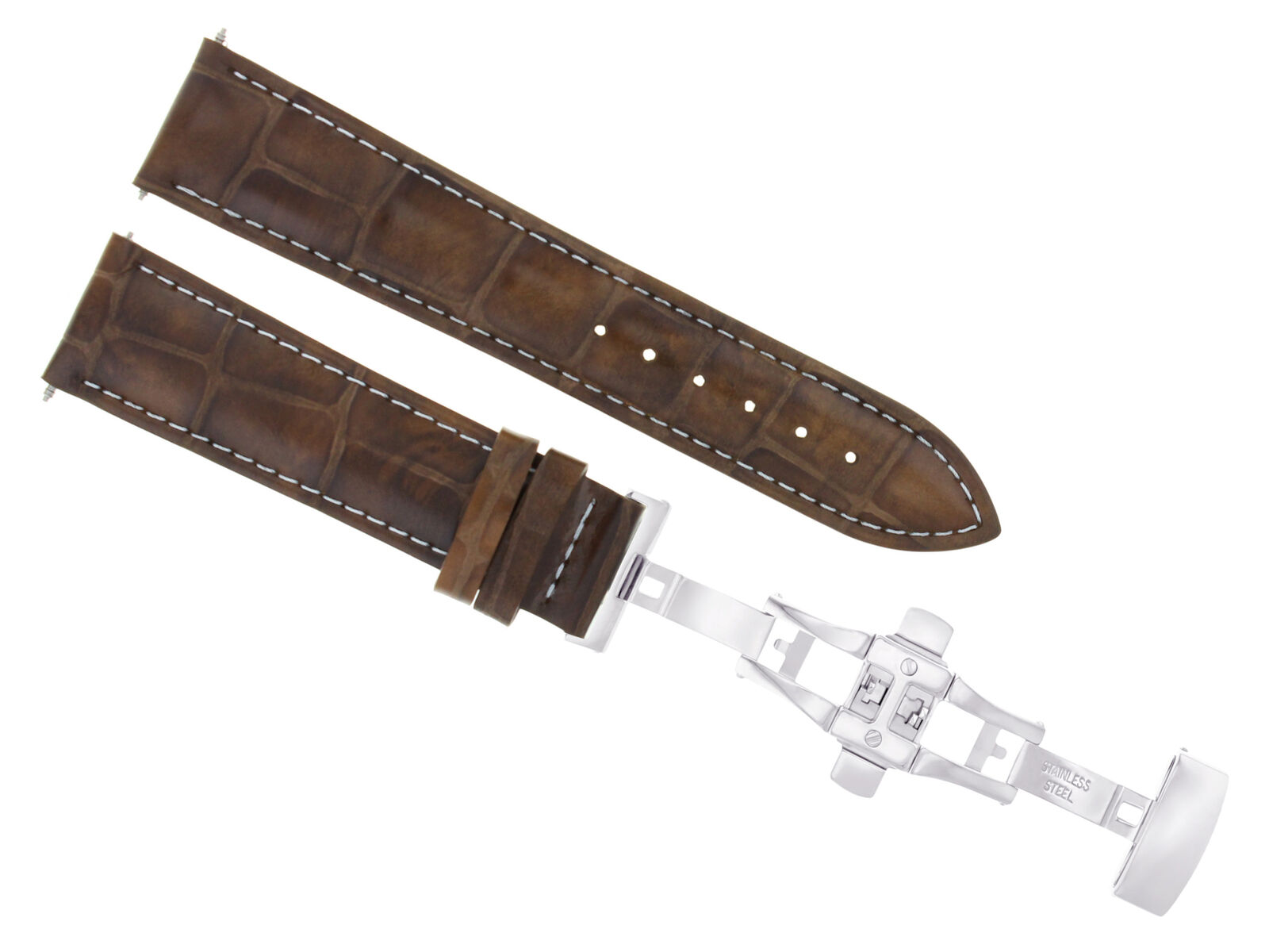 19MM LEATHER STRAP WATCH BAND FOR GUESS WATCH DEPLOYMENT CLASP BUCKLE L/BROWN WS