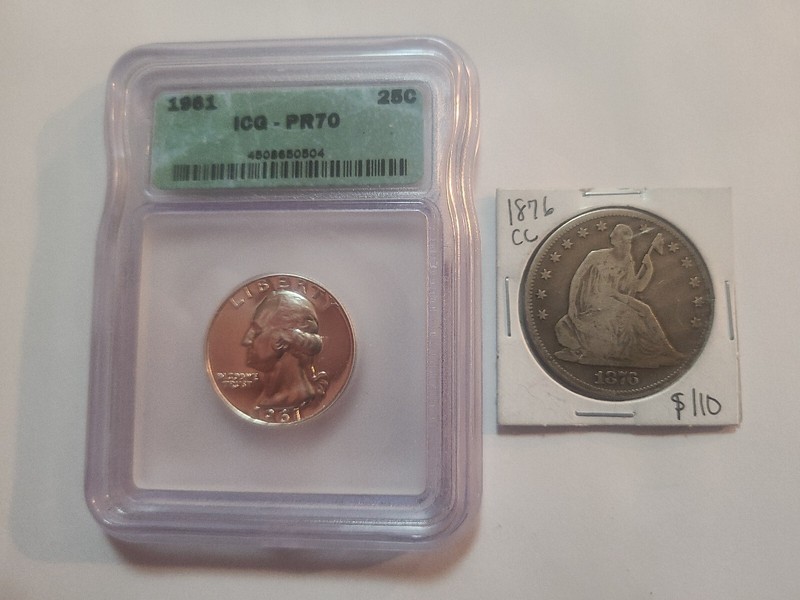 1876 CC Seated Liberty Half Dollar & 1961 Silver Washington