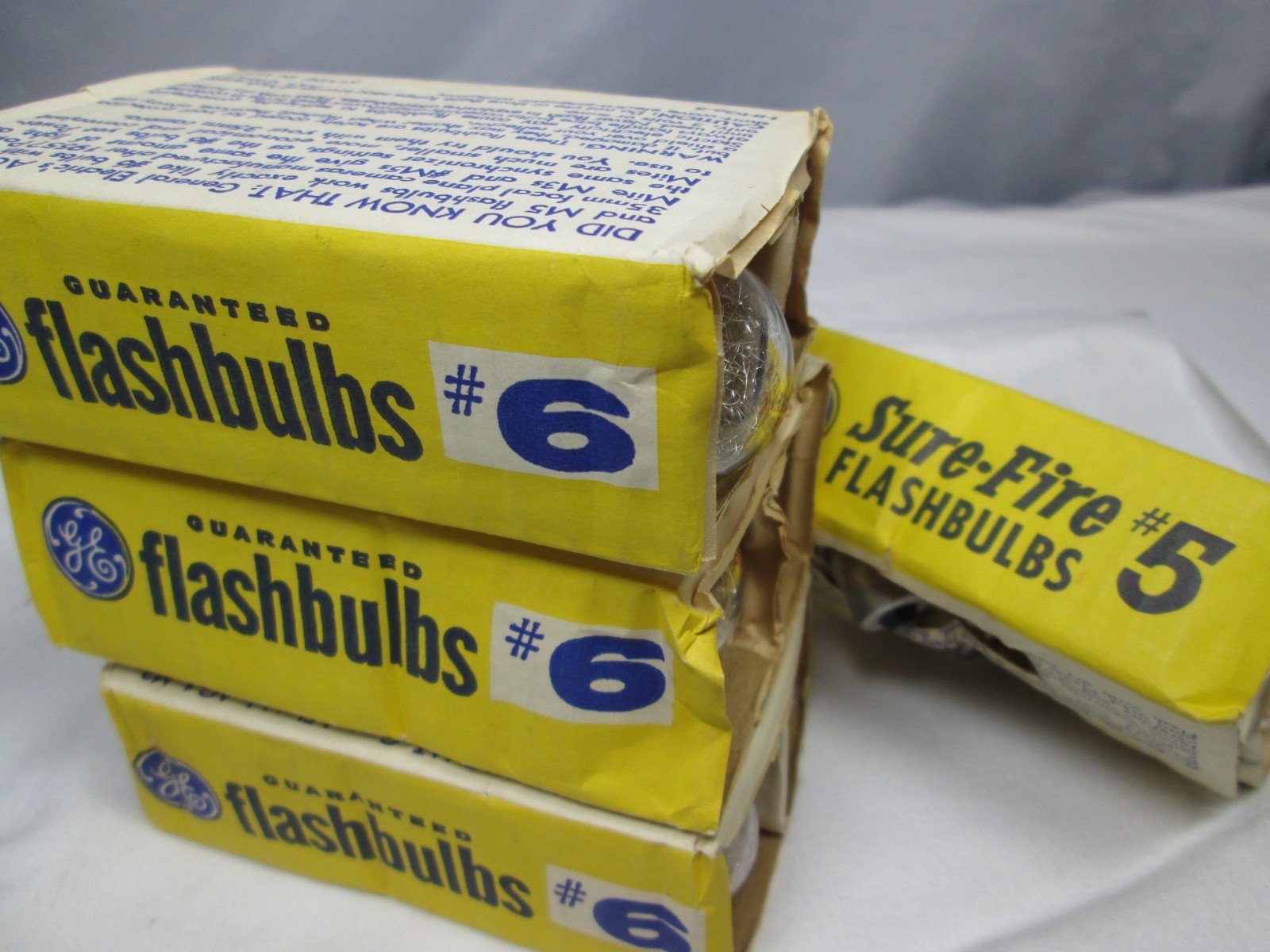 Vintage GE Sure-Fire Clear Flashbulbs #5 and #6 Lot