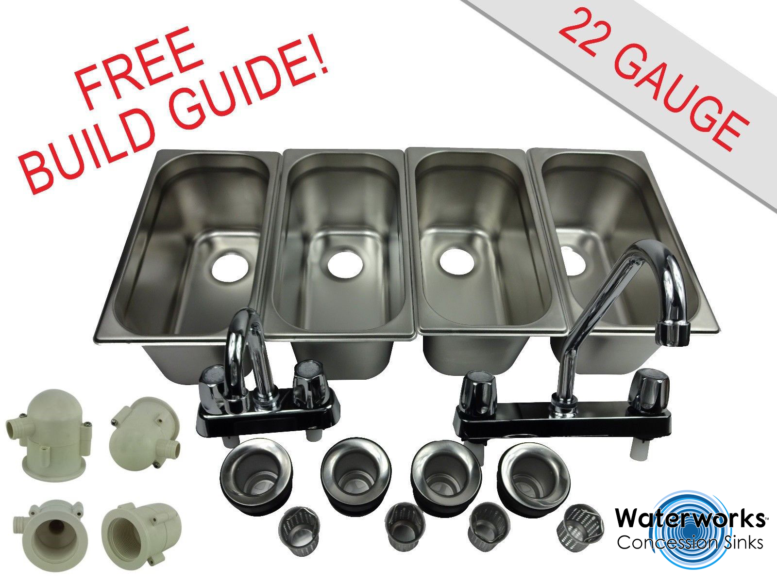 4 Compartment Concession Sink Portable 4 Traps Hand Washing Food Truck Trailer 