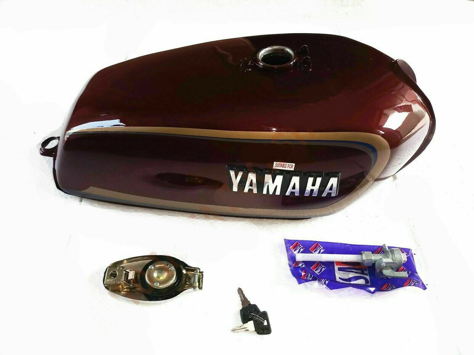 Petrol Fuel Gas Tank Steel Maroon With Chrome LID Cap YAMAHA RX100 RX125 
