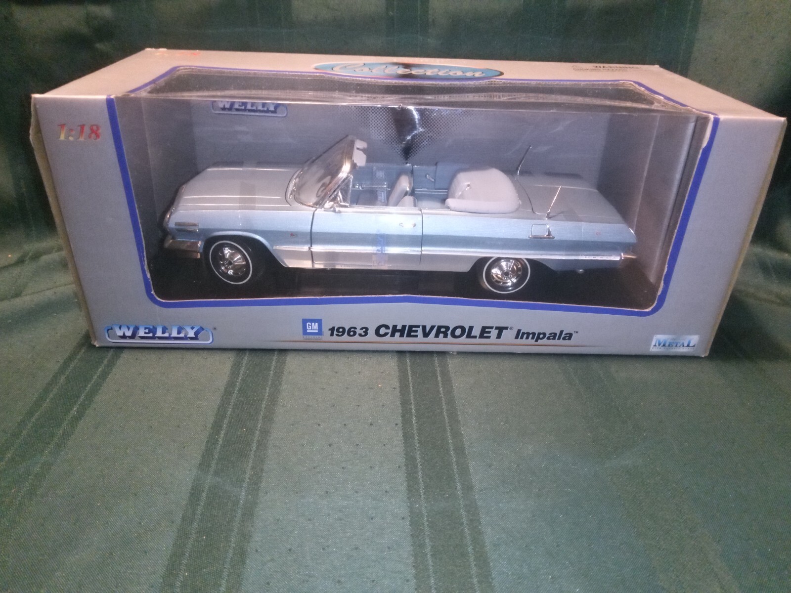 てぃんくる作 BLUE CIELO-NERO EDIZIONE Welly 1963 Chevrolet Impala SS Convertible 1:18 Diecast Blue