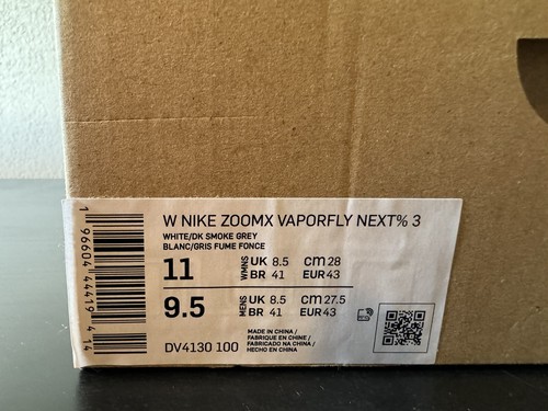 Pre-owned Nike Zoomx Vaporfly Next% 3 ‘white Particle Gray' Dv4130-100 W 11 | M 9.5 No-lid