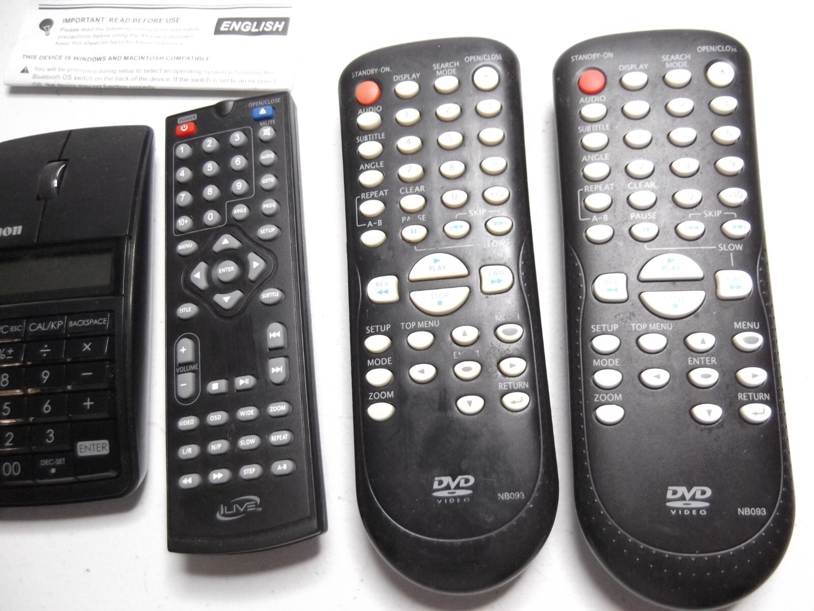 Canon calculator mouse remote control (for portible dvd player?) lot