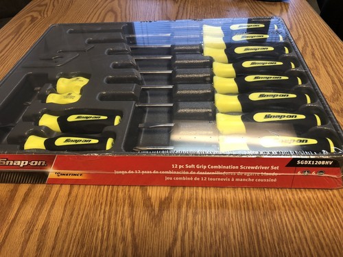 New Snap-on Yellow SGDX120BHV 12 Pc Soft Grip Combination Screwdriver Set HIVis