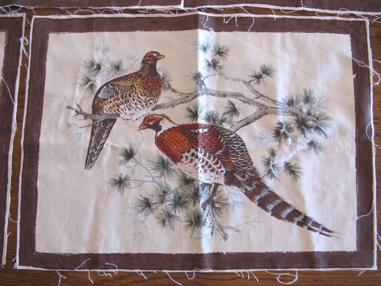 Vintage Silk Screen WILD BIRD Fabric 6 Placemat Size Panels with 4 Designs