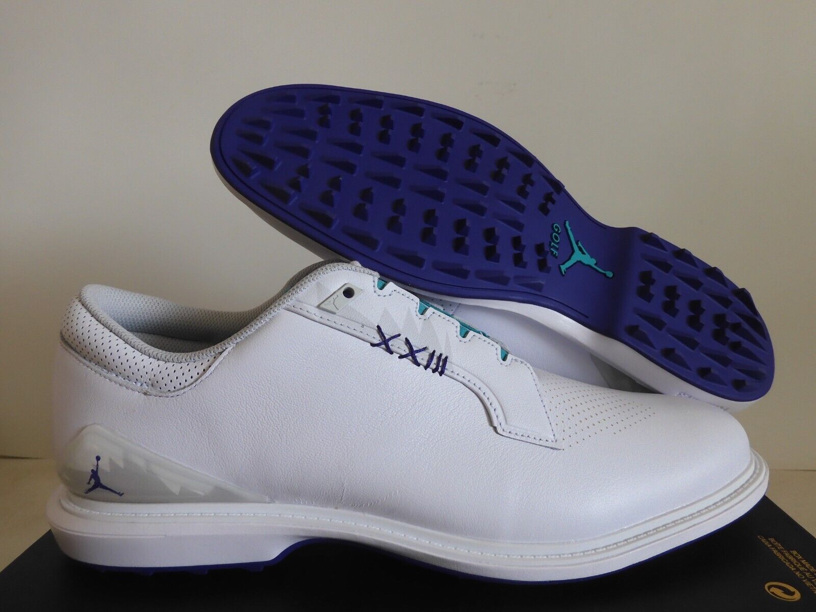 Nike Air Jordan Adg 5 White-Emerald-Grape Ice Golf Cleats Sz Nike Air Jordan Adg 5 White-Emerald-Grape Ice Golf Cleats Sz