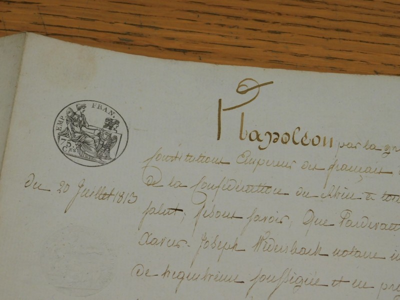 1813 Acte Notaire Empereur Napoleon Par La Grace De Dieu Empire Francais Alsace