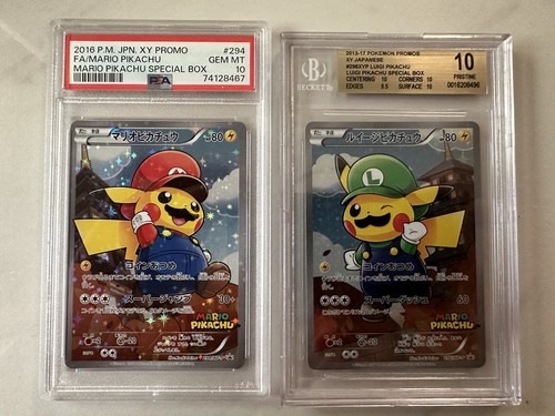 Graded Pokemon Mario Pikachu PSA 10 & Luigi Pikachu BGS 10 Graded Pokemon Mario Pikachu PSA 10 & Luigi Pikachu BGS 10