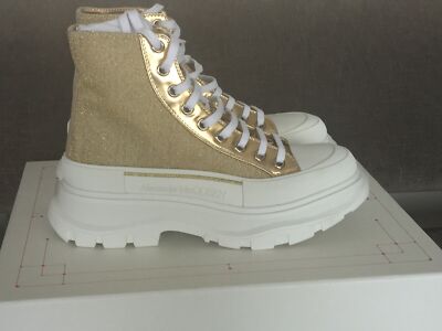 Women's Alexander Mcqueen Tread Slick Metallic Sneaker Boots 10B/40EU Gold