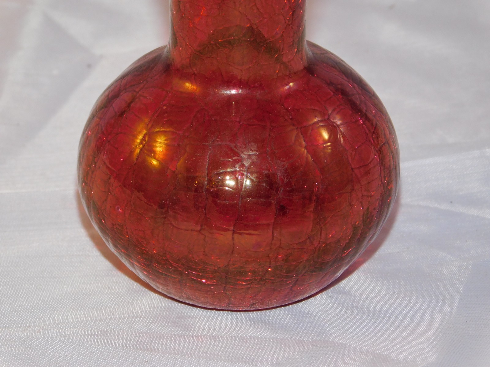 Hand Blown Cranberry Crackle Glass Small  Bud Vase