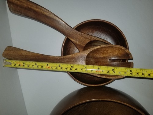 Set of Vintage Salad Bowls Wood Carved Wooden