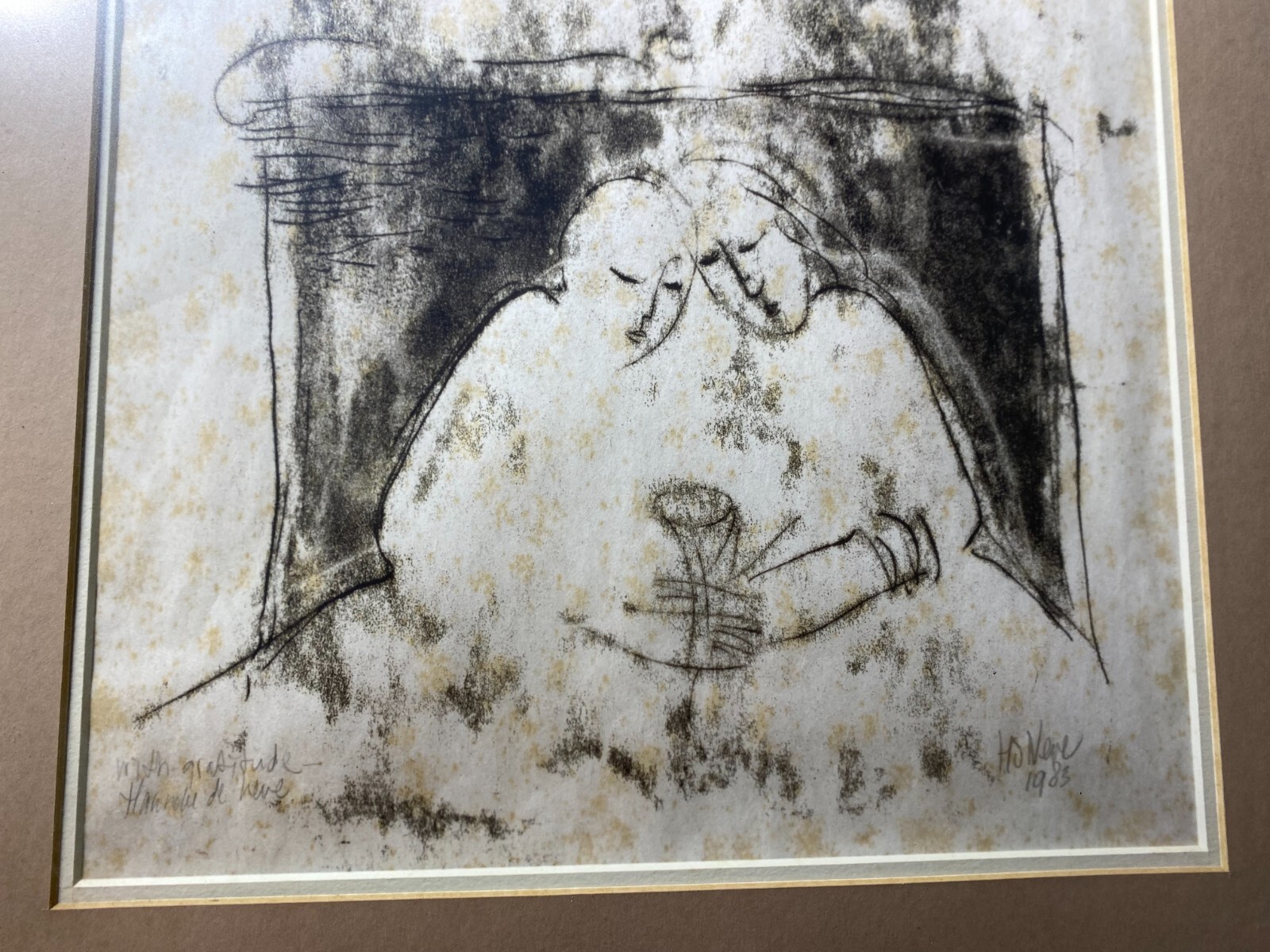 1983 "Two Figures Scene" Mixed Media Painting - Signed And Framed