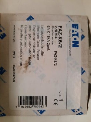 Eaton NSB FAZ-K6/2 Miniature Circuit Breakers (MCBs) FAZ 2P 6A 277V 50/60Hz 1Ph