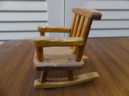 Vintage Wood Hand Carved Rocking Chair Doll Size Artisted Signed Dated 1971