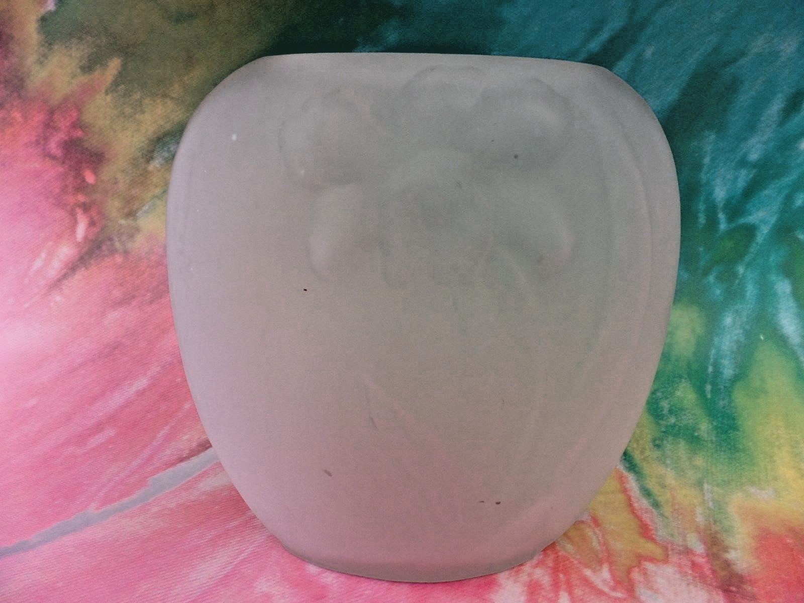 Vintage Frosted Glass Floral Flat Vase 6.5 x 7 x 3