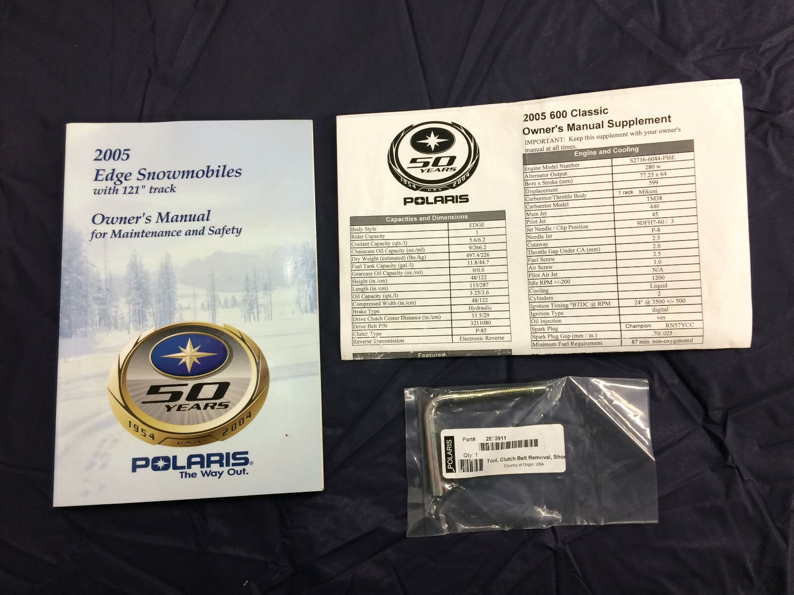 2005 Polaris Edge Snowmobile Owner's Manual with Belt Removal Tool