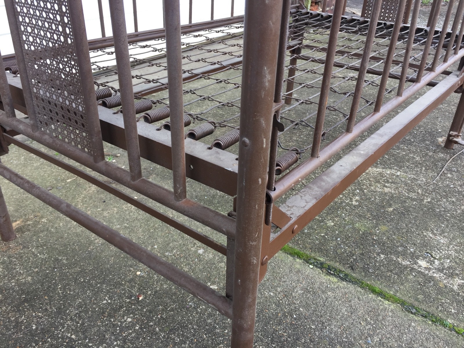 Antique Crib Wrought Iron Baby Bed Toddler Adjustable Side Rail Brown Perforated