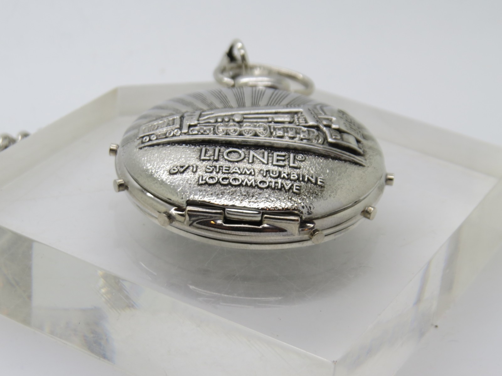 Lionel 100 year Anniversary Commemorative Pocket Watch Silvertone w/ Chain E