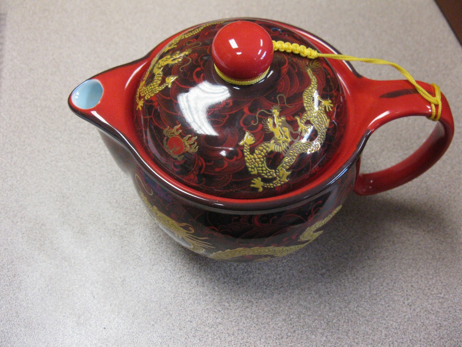 Vintage Chinese Porcelain TEA Set Red GOLD DRAGONS