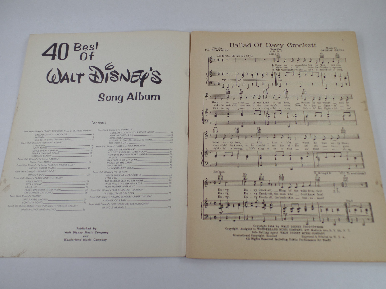 Best of Walt Disney 40 Song Album 1960 Sheet Music Book