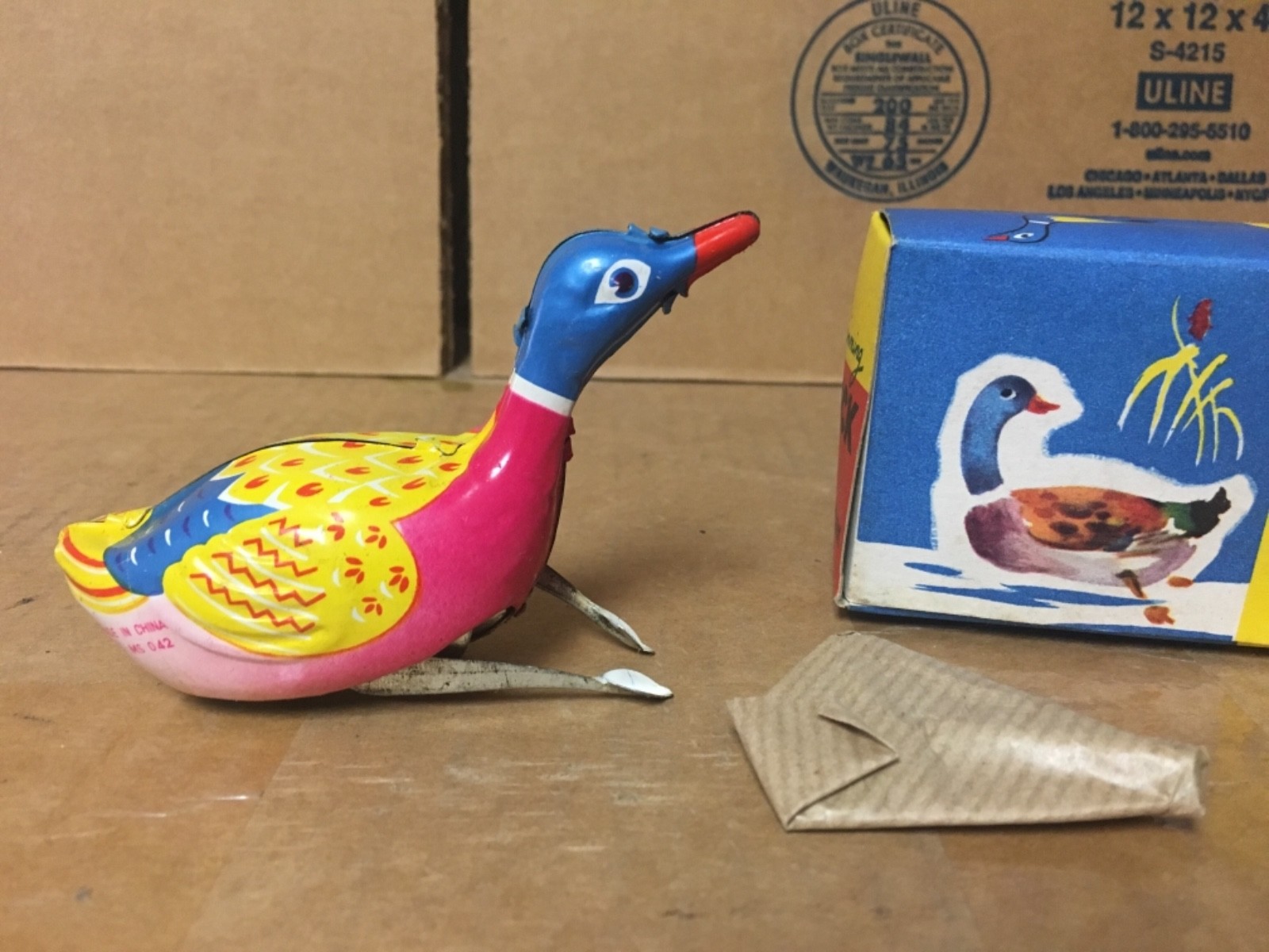 Vintage Metal Swimming Duck Toy Wind Up New in Box L@@K!!!