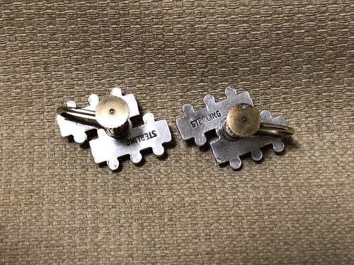 Vintage Sterling Silver and Turquoise Early Zuni Type Design Screw Back Earrings