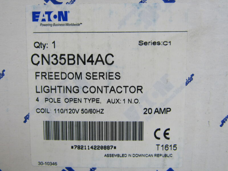 Eaton NSB CN35BN4AC Lighting Contactor Electrically Held 4P 20A 120V 50/60Hz 1NO