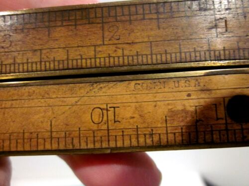 ANTIQUE BOXWOOD & BRASS 12", 2 FOLD RULER LEVEL COMBO CHAPIN-STEPHENS CO. NO 036