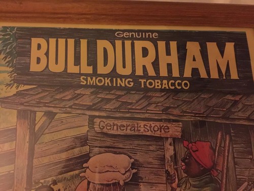 BULL DURHAM VINTAGE SMOKING TOBACCO FRAMED GLASS  POSTER - BLACK AMERICANA