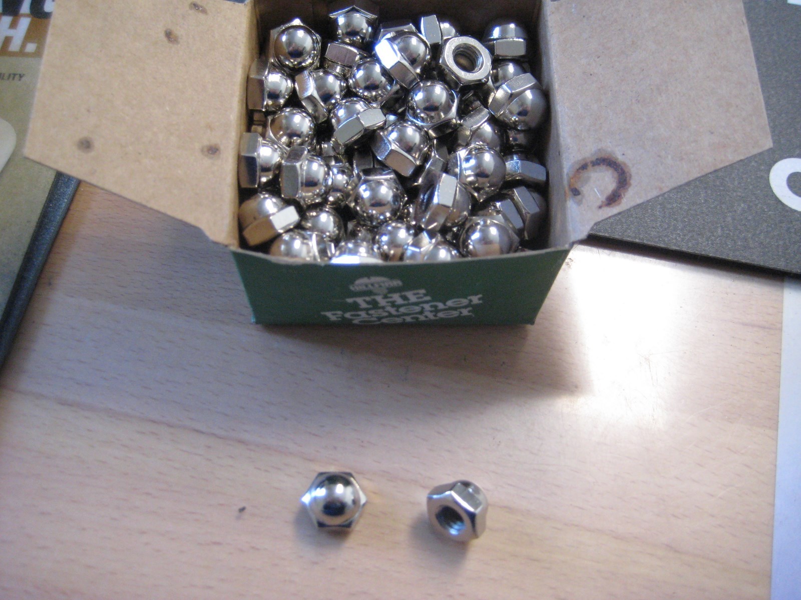 Nickel Chromium-plated, Acorn Nut 5/16-18. Box of 100. Brand New !!!