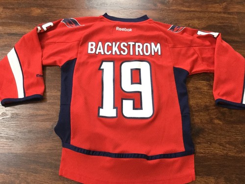 REEBOK Boy's Red and Black Long Sleeve Capitals - Backstrom Jersey Size Youth S