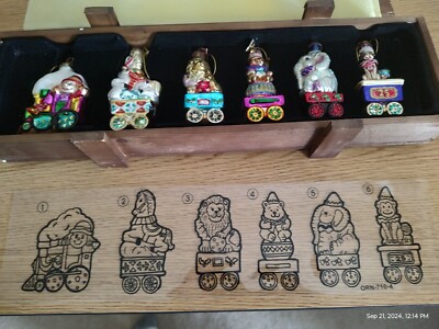 Blown Glass Circus Train Ornaments 2004 Collection - Vintage Thomas Pacconi -NIB