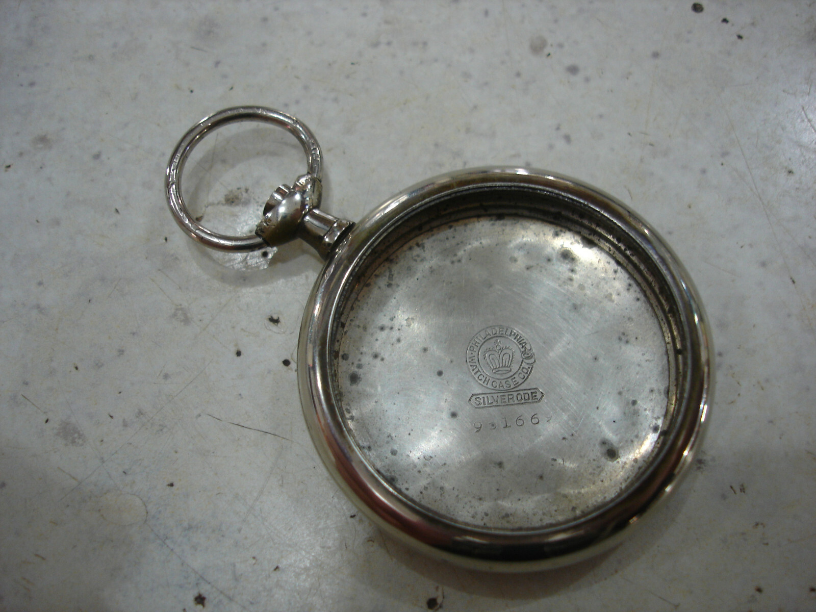 ANTIQUE STAG BACK POCKET WATCH CASE, 14 SIZE, NICKEL PHILADELPHIA WATCH CASE Co.