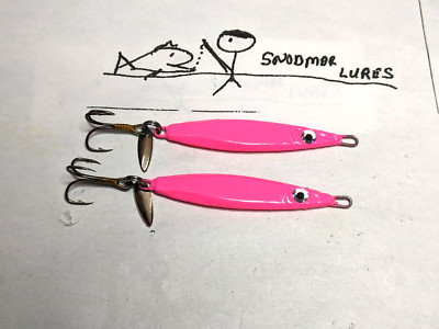 2  - 1/2 oz FLUTTER JIG SPOONS LURES LEAD PINK WITH WILLOW BLADE KOKANEE PM6