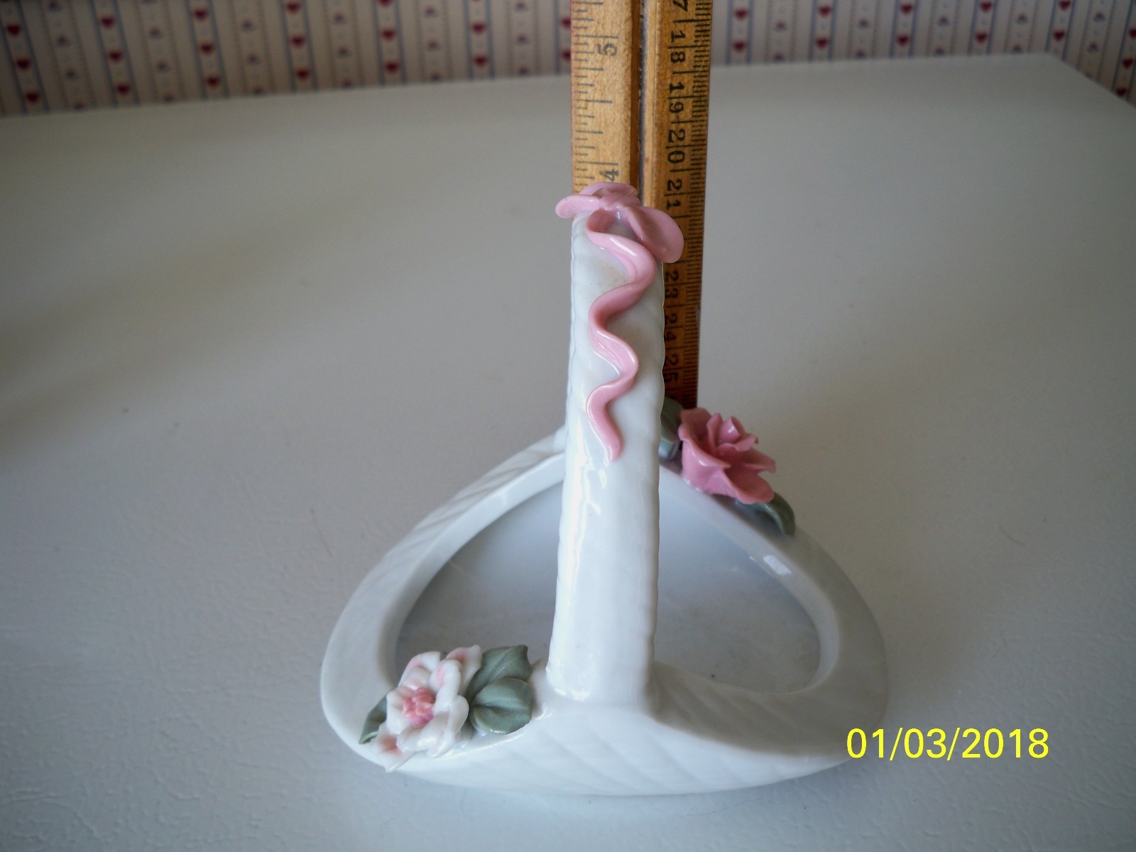 vintage porcelain Basket with raised roses made in China