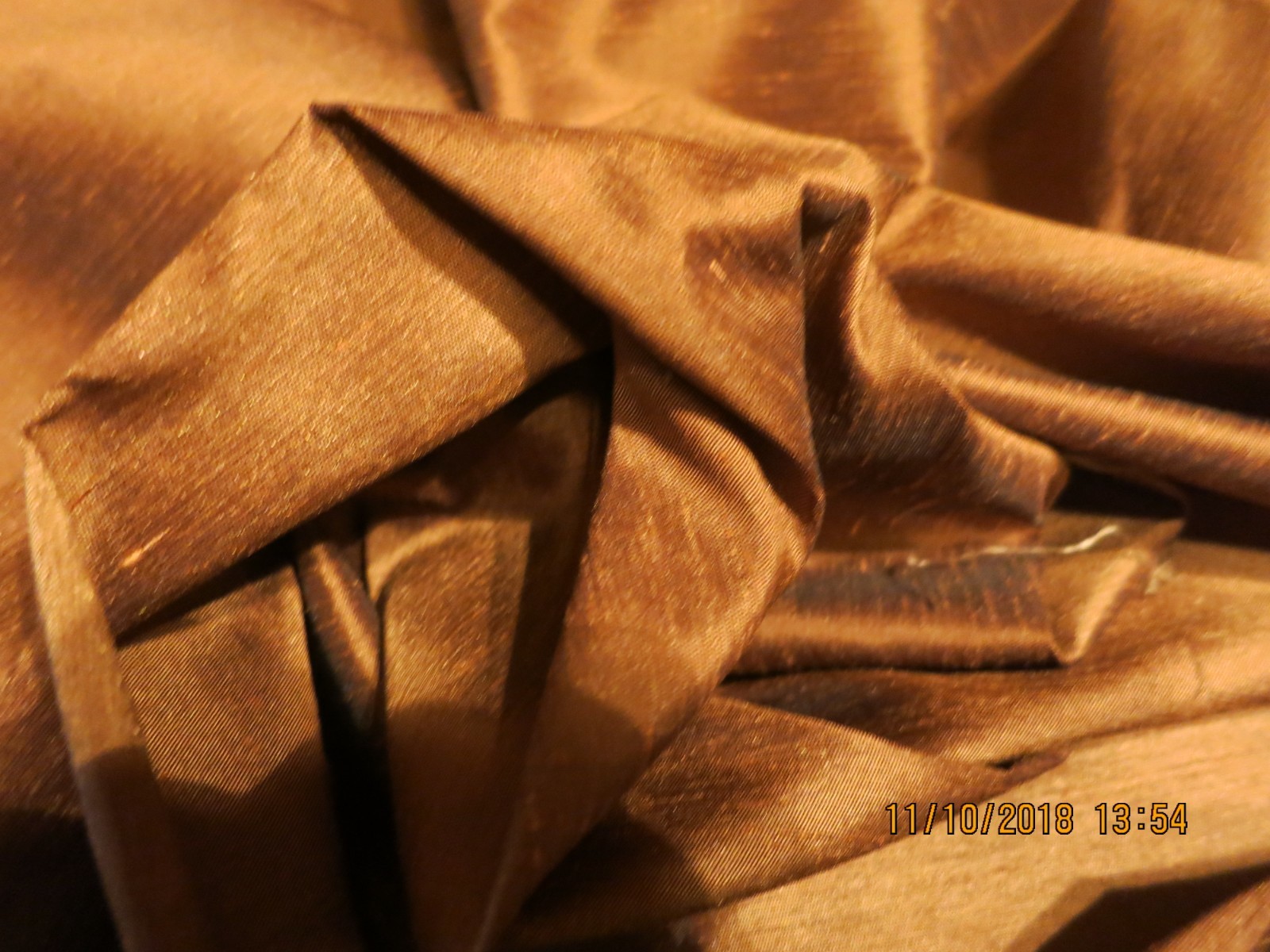 FAUX SILK DUPPONI  COPPER SPICE BROWN FABRIC -MODERN DOLL ART MEDIA #  A6 LAST