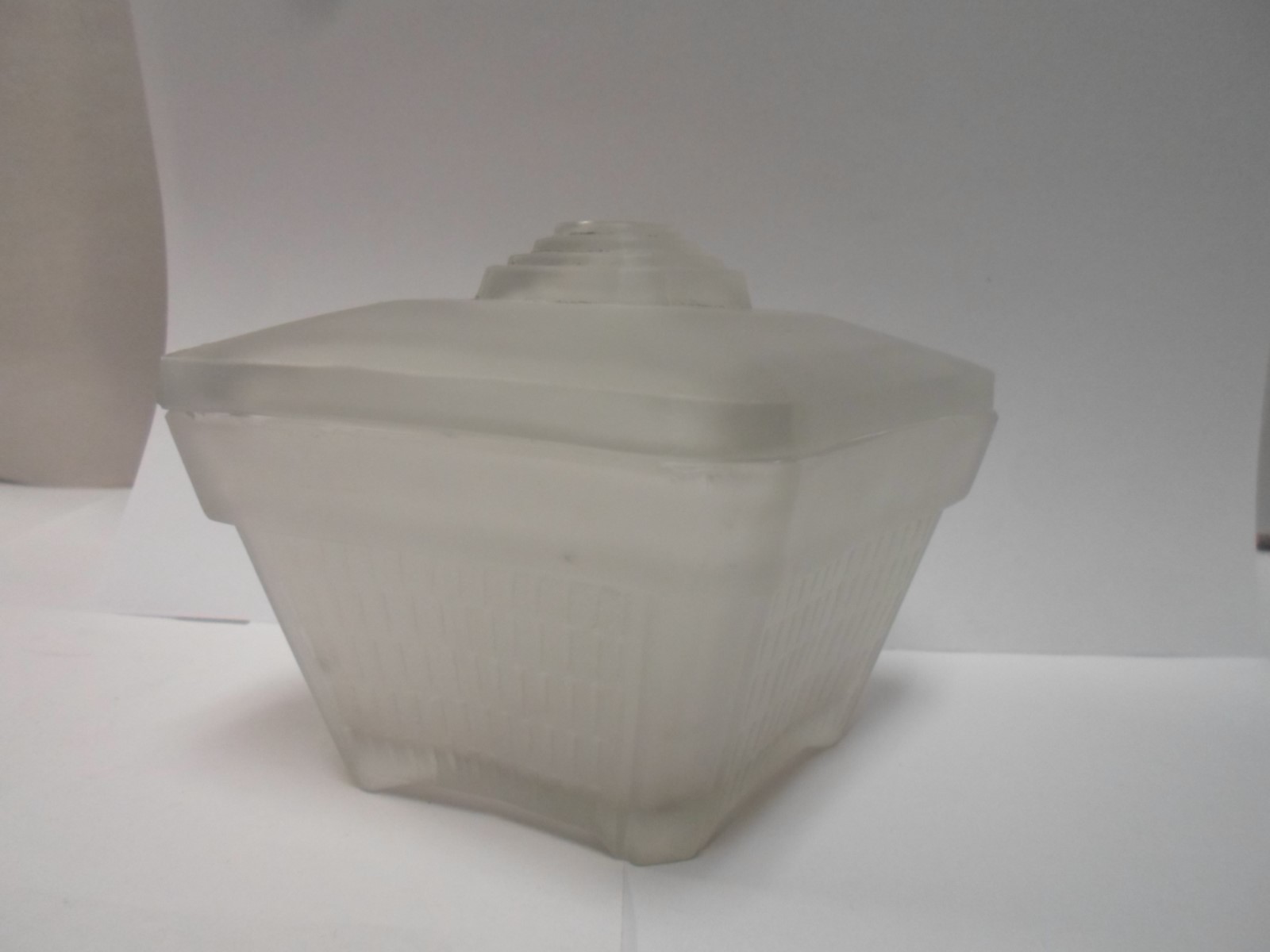 Antique Unique Shaped Frosted Glass Dish with Lid