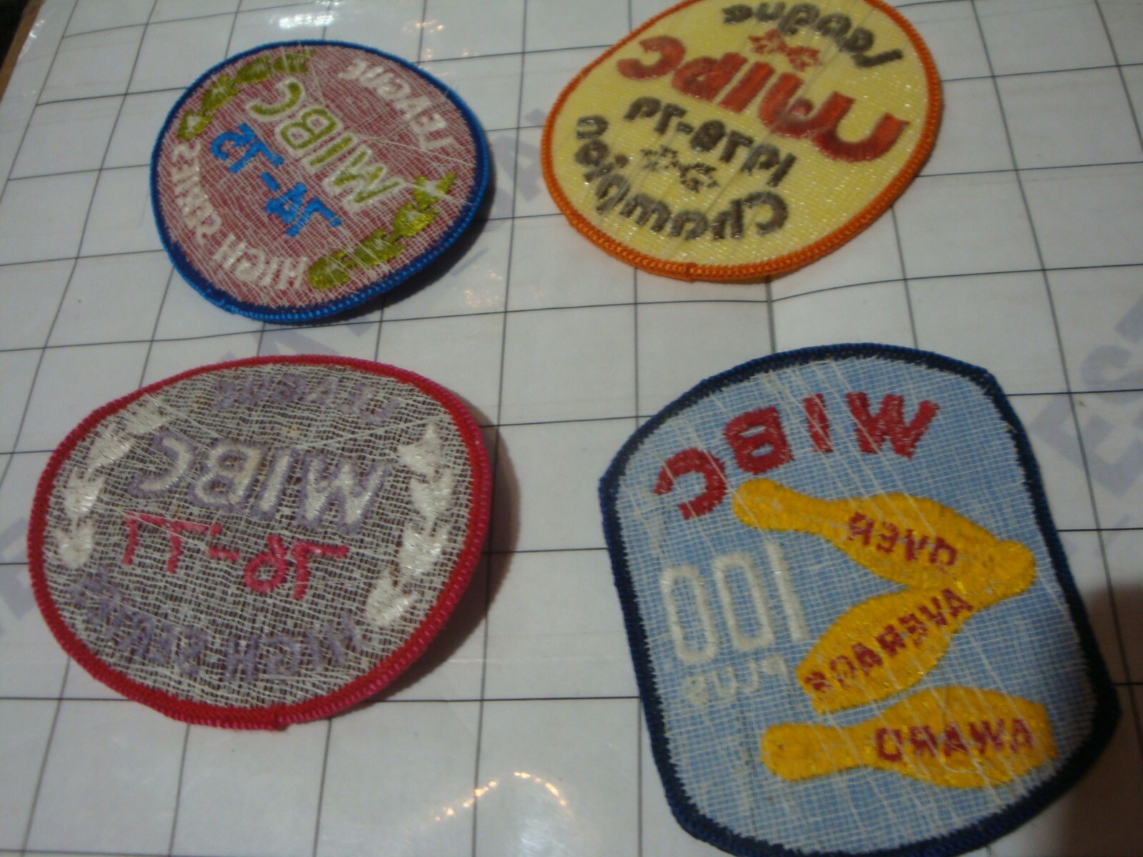 4x vtg WIBC BOWLING LEAGUE bowling cloth patches sew-on iron-on 1970s patch set