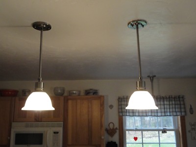 Progress Lighting P5078-09 1-Light Stem Pendant, White Frosted Glass Qt 2 light