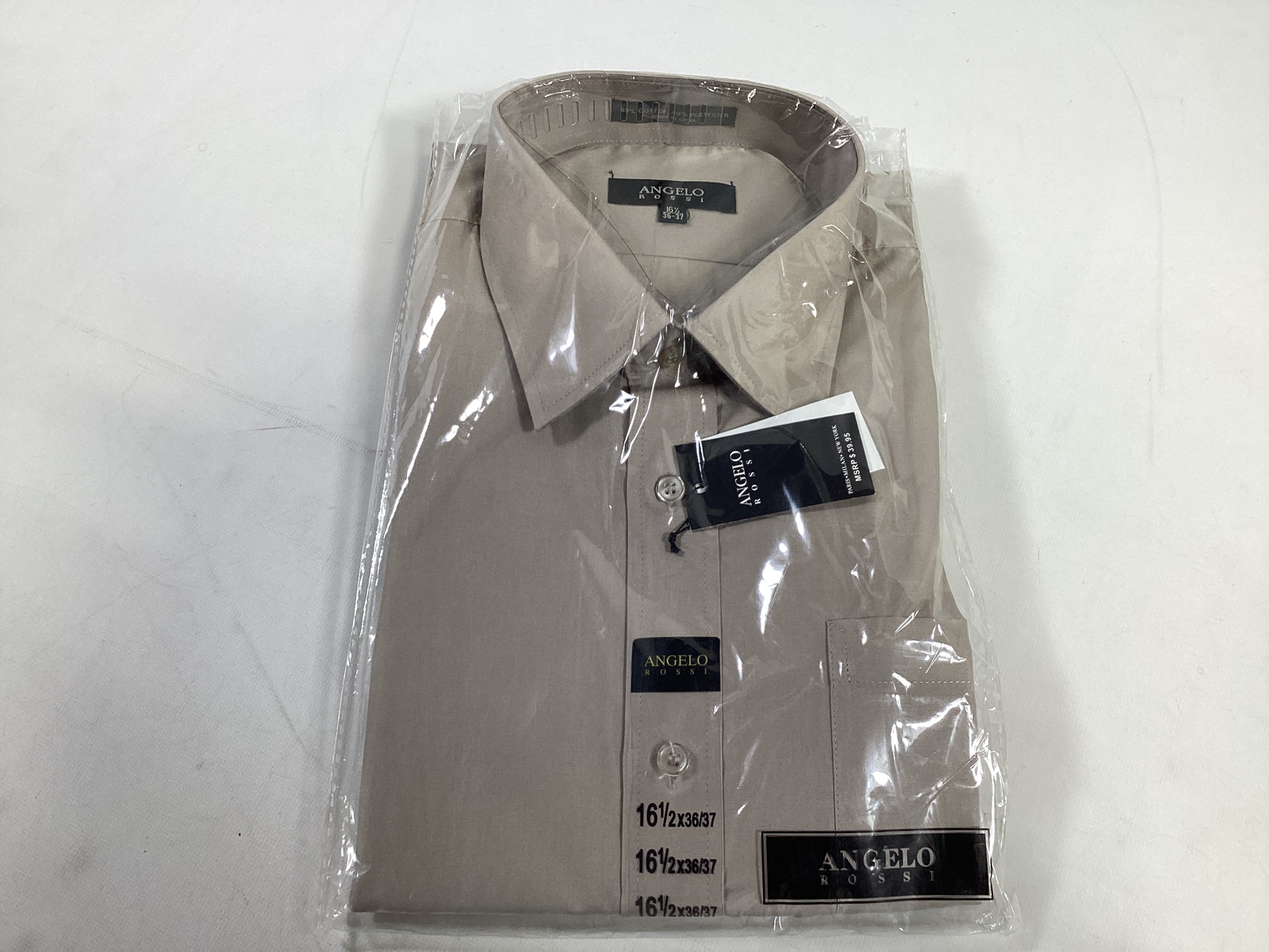Mens Angelo Rossi Taupe Brown Button Down Shirt Size 16.5 36/37 NEW