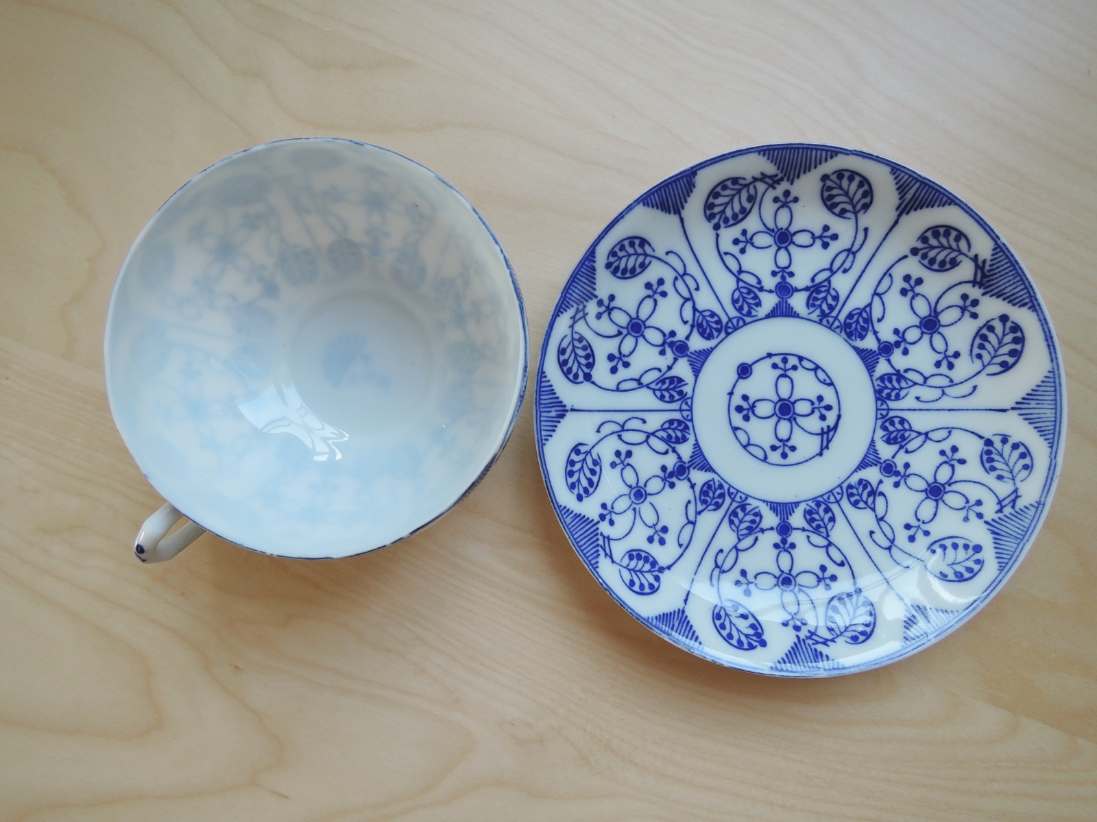 Vtg Tokusei Nippon Japanese Eggshell China 1950 Cup Teacup Saucer Blue White