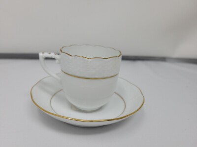 Herend, ''Golden Edge''  Basket Weave Demitasse Cup/Saucer 2 3/8'' Diameter 