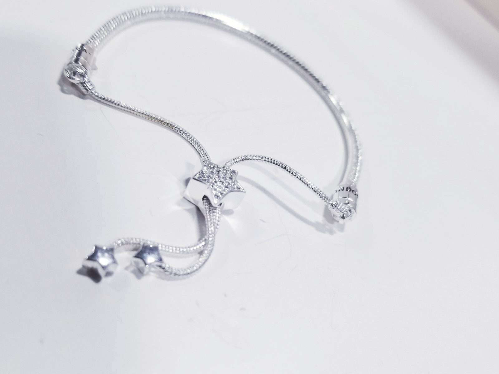 Pandora pavé star sliding bracelet Pandora Moments Pavé Star and Snake Chain Sliding Bracelet