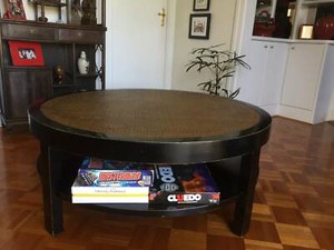Plantation Style Large Round Coffee Table Black And Rattan