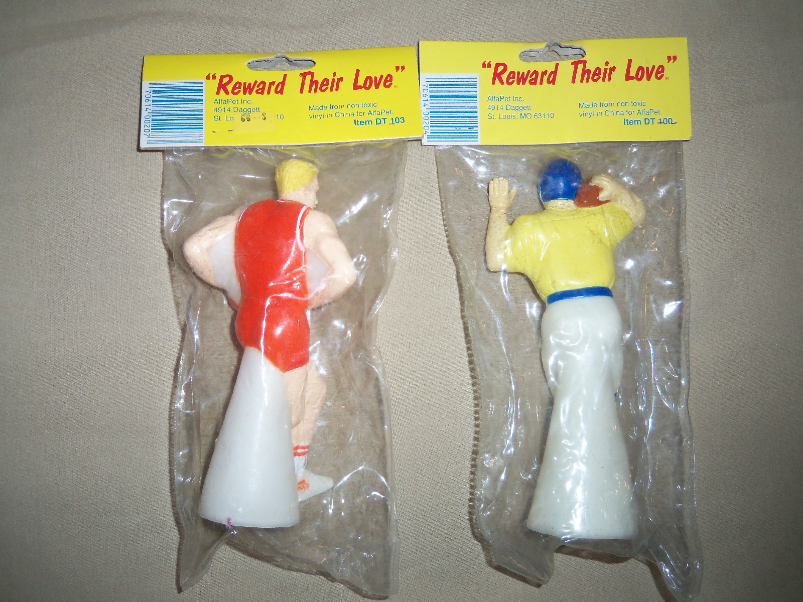 2 Vintage AlphaPet Dog Squeak Sport Toys Football Basketball Players Squeeze NIP