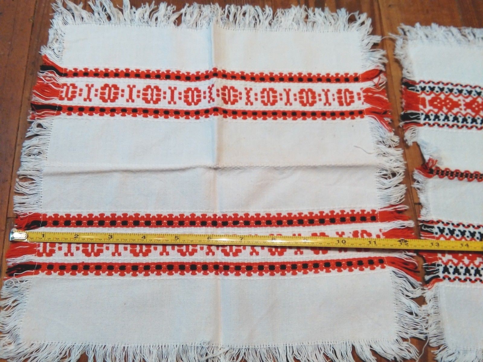 Vintage Hungarian HUNGARY HUCK WEAVE Napkin Set RED BLACK WHITE Lot of 12